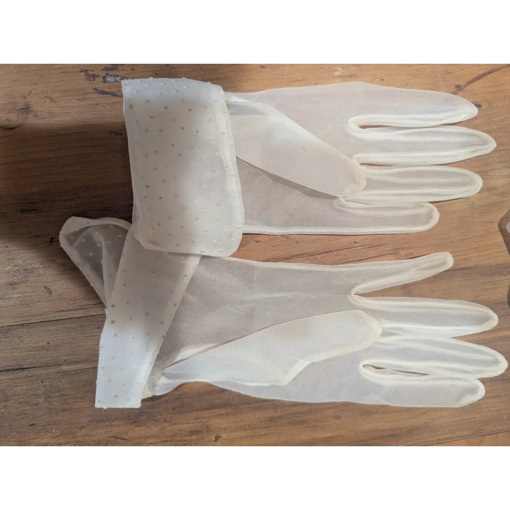 Sheer Gloves‎  bow Slip on Wrist Length and Sleeves Chiffon Laced See Pictures